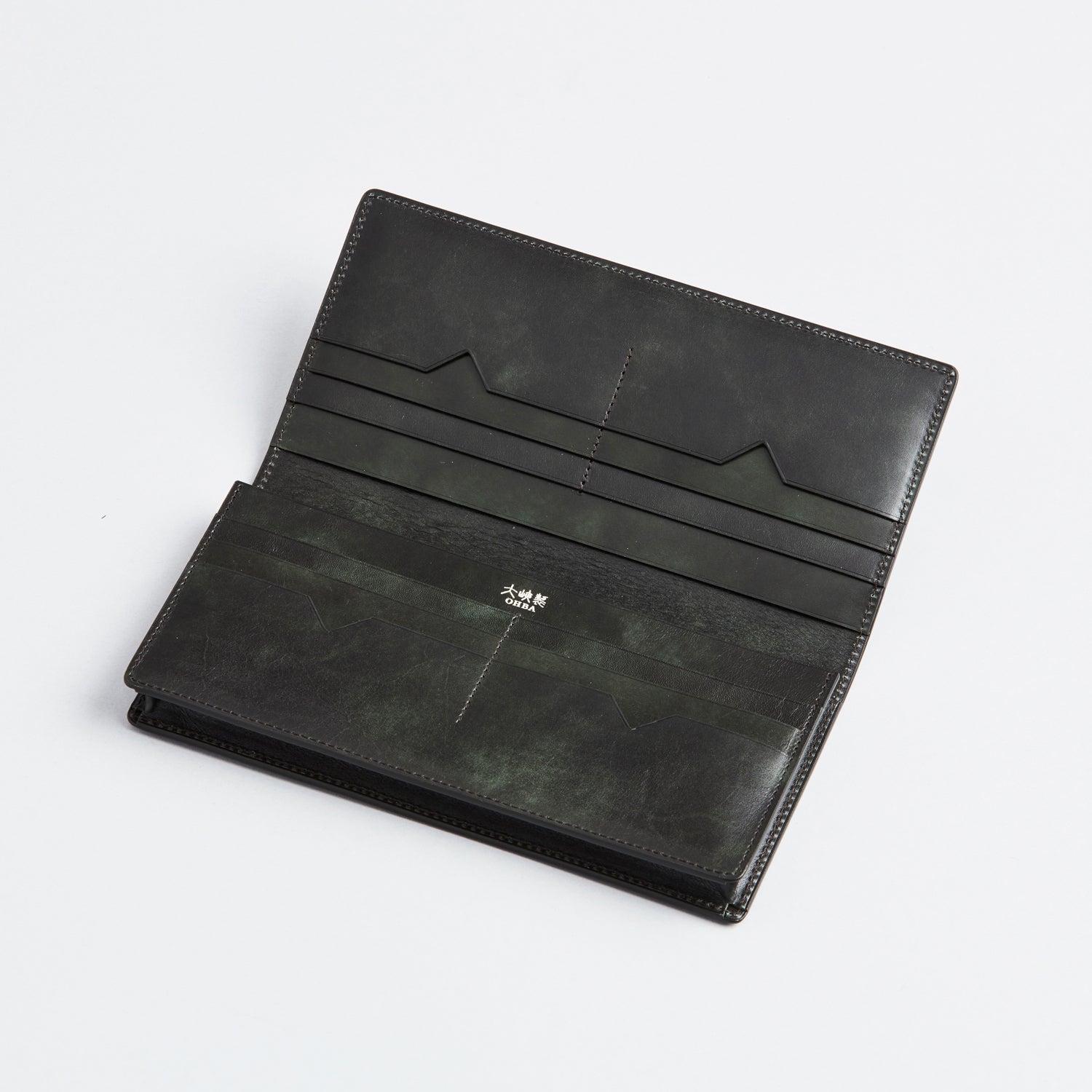 【定価9.3万】OHBA(大峽製鞄)束入れ(通し襠)・長財布 (グリーン) 長財布｜大峽製鞄－束入れ (通しマチ・小銭入れ付き)【1057-ECF】