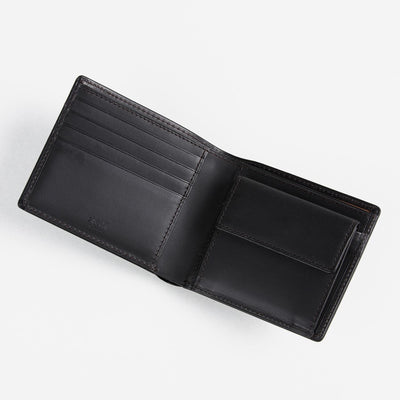 【1235-MBL】札入れへり返し・二つ折り小銭入れ付き財布 (ブラック)